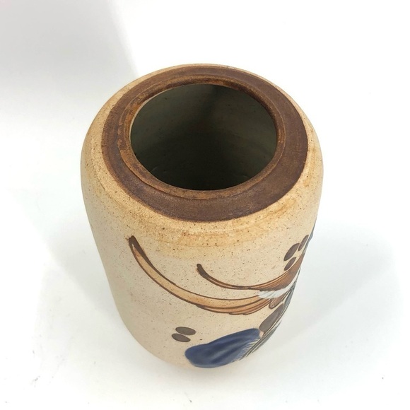 Mexico Folk Art Pottery Tonala Vase Hand Painted Bird Ceramic Sandstone - Picture 5 of 8